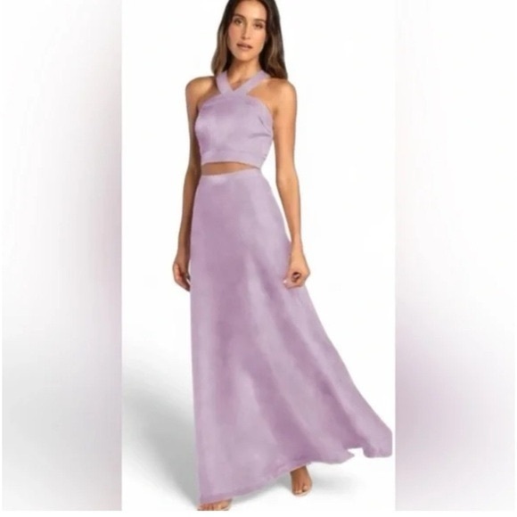 LULU's Flowy Sexy Romantic Lilac Shimmer Organza 2-Piece Maxi Dress Size M LULU's Flowy Sexy Romantic Lilac Shimmer Organza 2-Piece Maxi Dress Size M